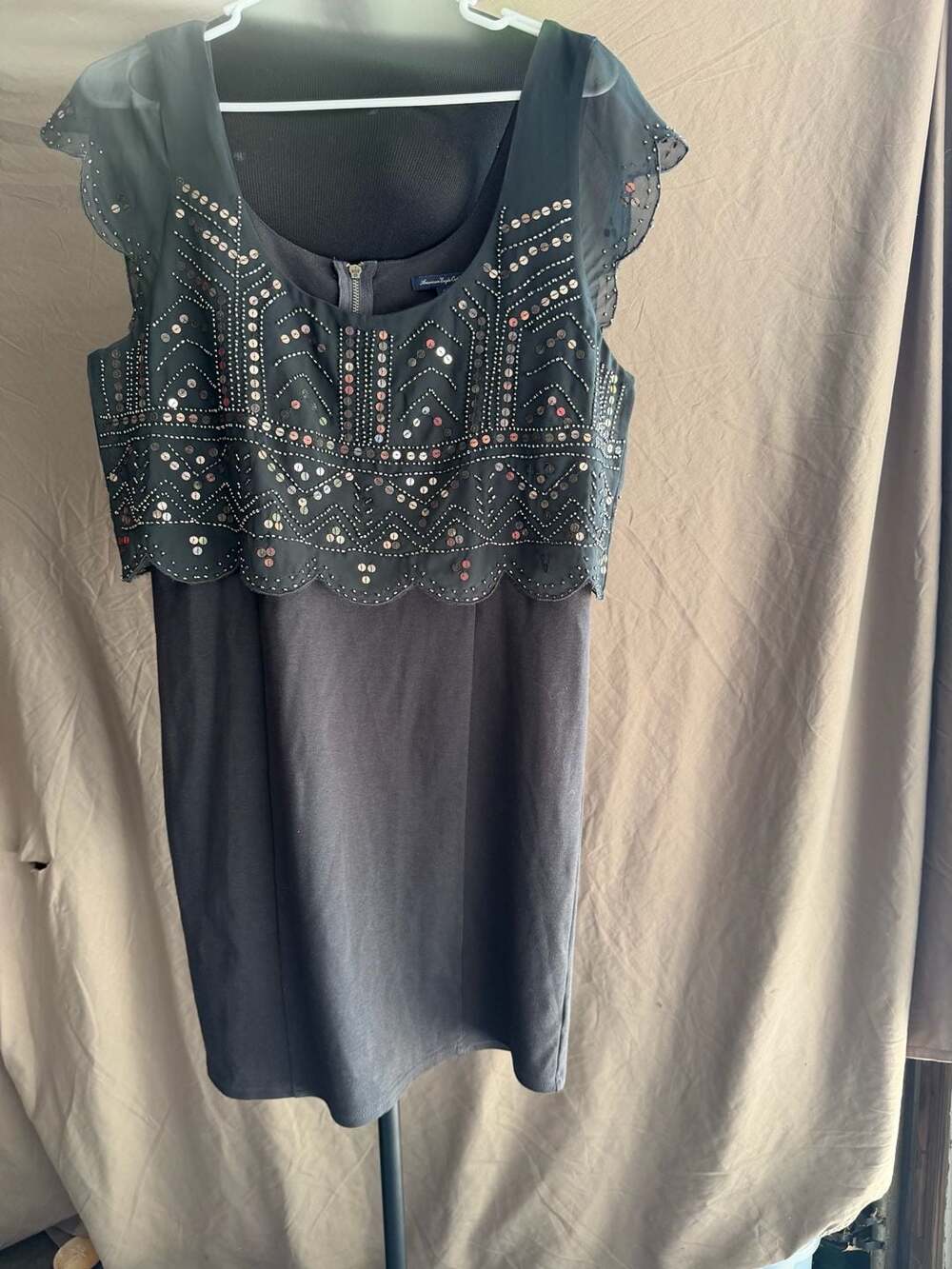 American Eagle Outfitters Women's Dark Gray Sequin Beaded Overlay Mini Dress